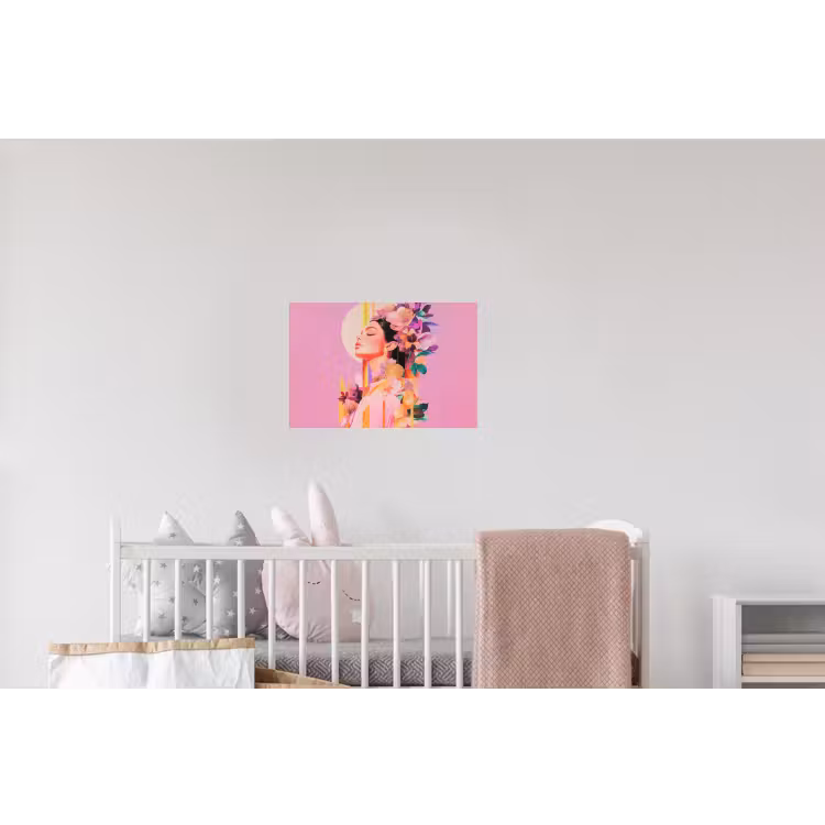 Vrouw - Bloemen - Paars - Abstract Muursticker klein -kinderkamer
