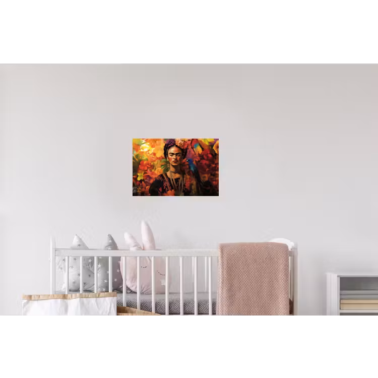Vrouw - Bloemen - Papegaai - Schilderachtig Muursticker klein -kinderkamer