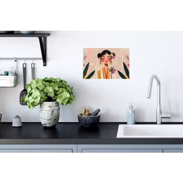 Vrouw - Bloemen - Pastel Muursticker klein -keuken