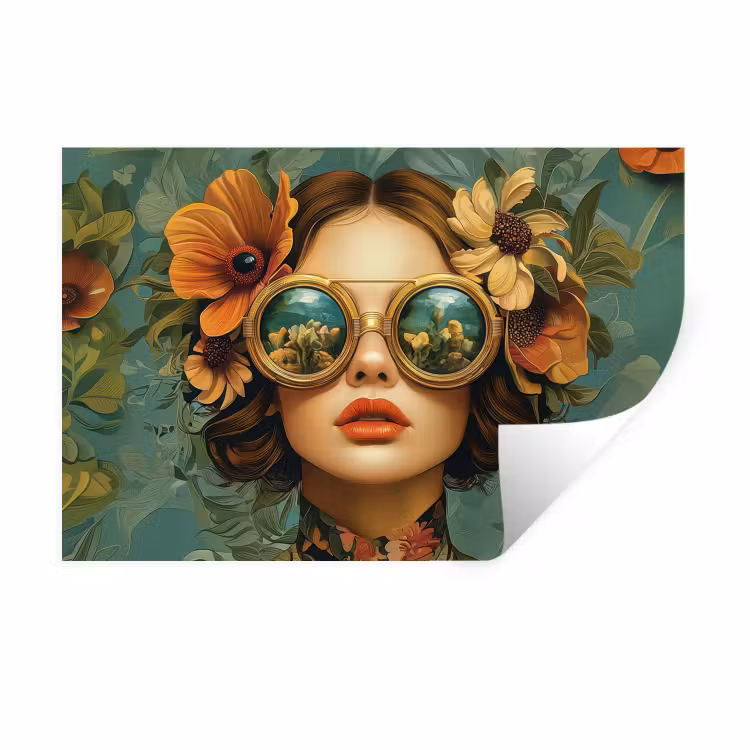 Vrouw - Bloemen - Vlinders - Natuur - Vintage Muursticker klein -3d