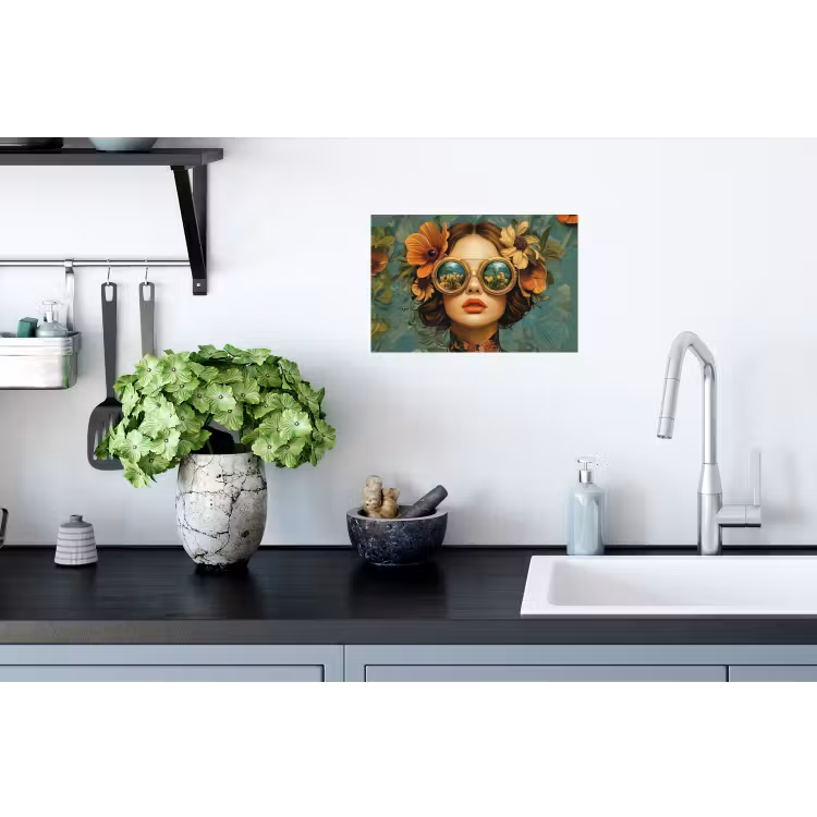 Vrouw - Bloemen - Vlinders - Natuur - Vintage Muursticker klein -keuken