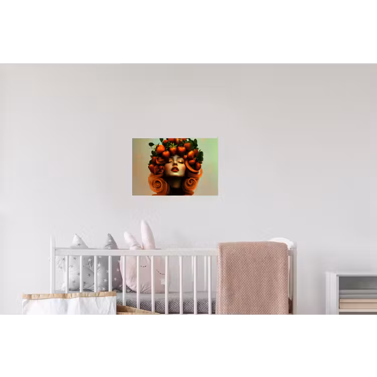 Vrouw - Aardbeien - Kroon Muursticker klein -kinderkamer