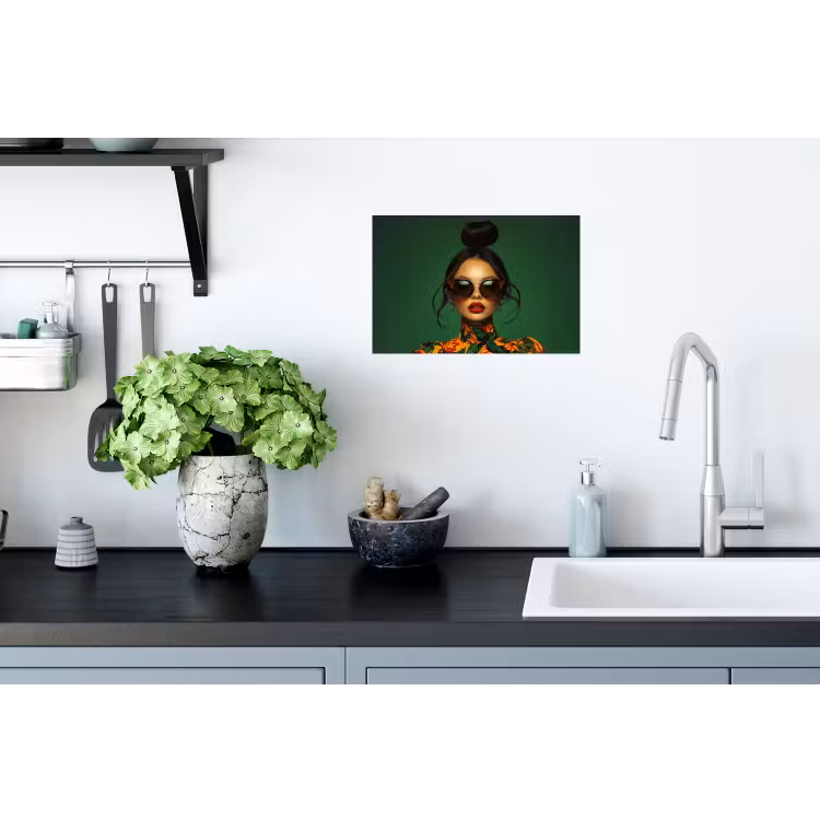 Vrouw - Groen - Modern - Bril - Abstract Muursticker klein -keuken