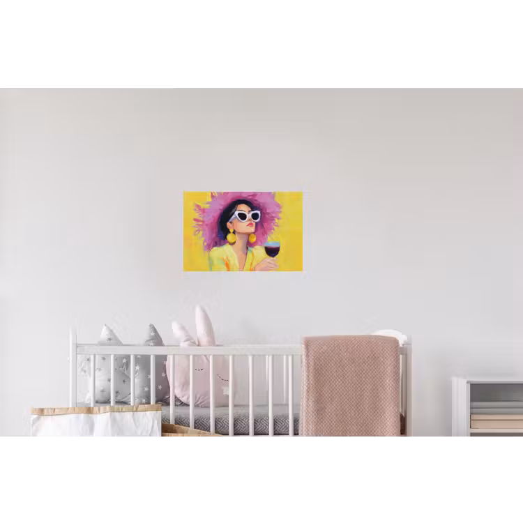 Vrouw - Hoed - Paars - Wijn Muursticker klein -kinderkamer