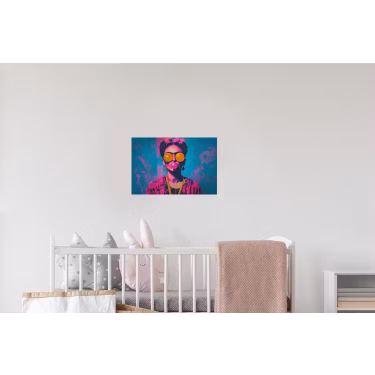 Vrouw - Kauwgom - Zonnebril - Oranje Muursticker klein -kinderkamer