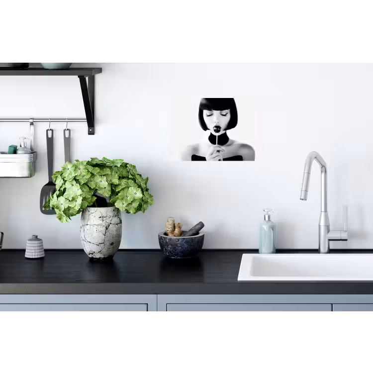 Vrouw - Lolly - Zwart - Wit Muursticker klein -keuken