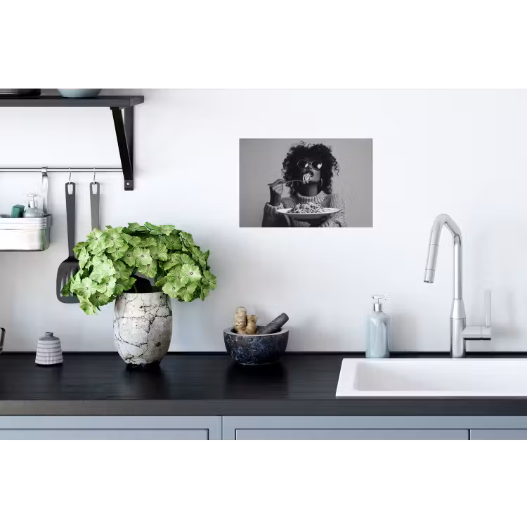 Vrouw - Pasta - Zwart - Wit Muursticker klein -keuken