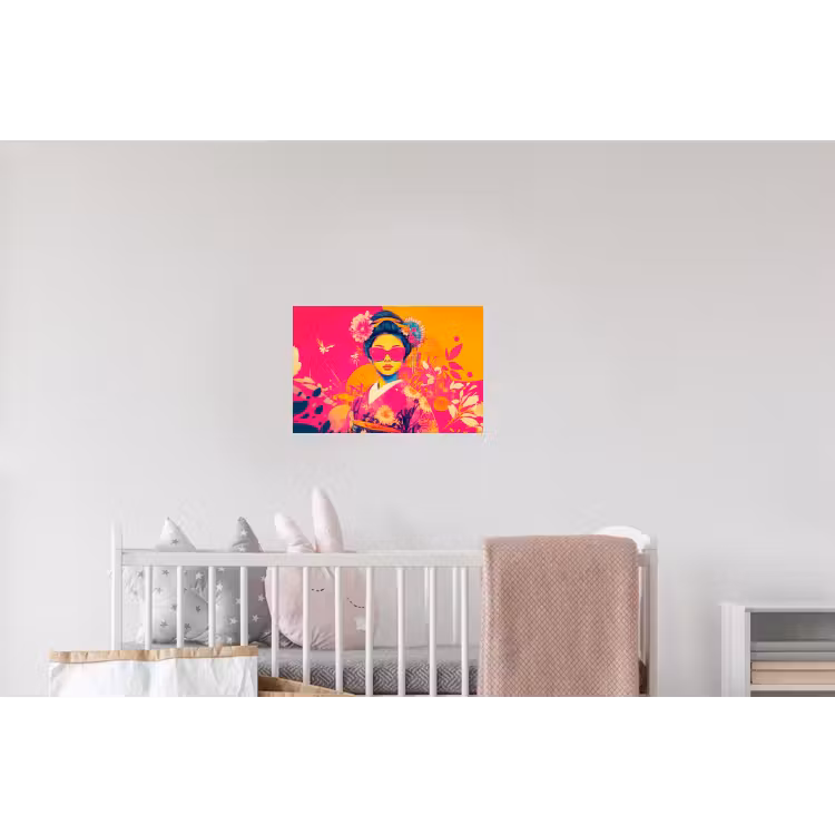 Vrouw - Zonnebril - Abstract - Oranje Muursticker klein -kinderkamer