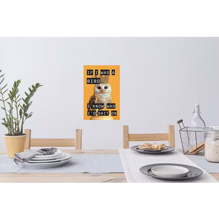 Geel - Uil - Vogel - Decoratie Muursticker klein -eettafel