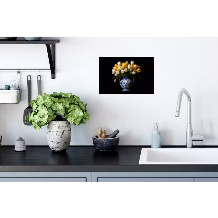 Geel - Tulpen - Vaas - Bloemen Muursticker klein -keuken