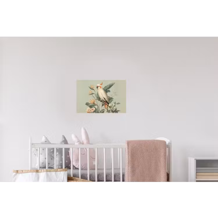 Gele kuifkaketoe - paradijsvogelbloemen - Groen Muursticker klein -kinderkamer