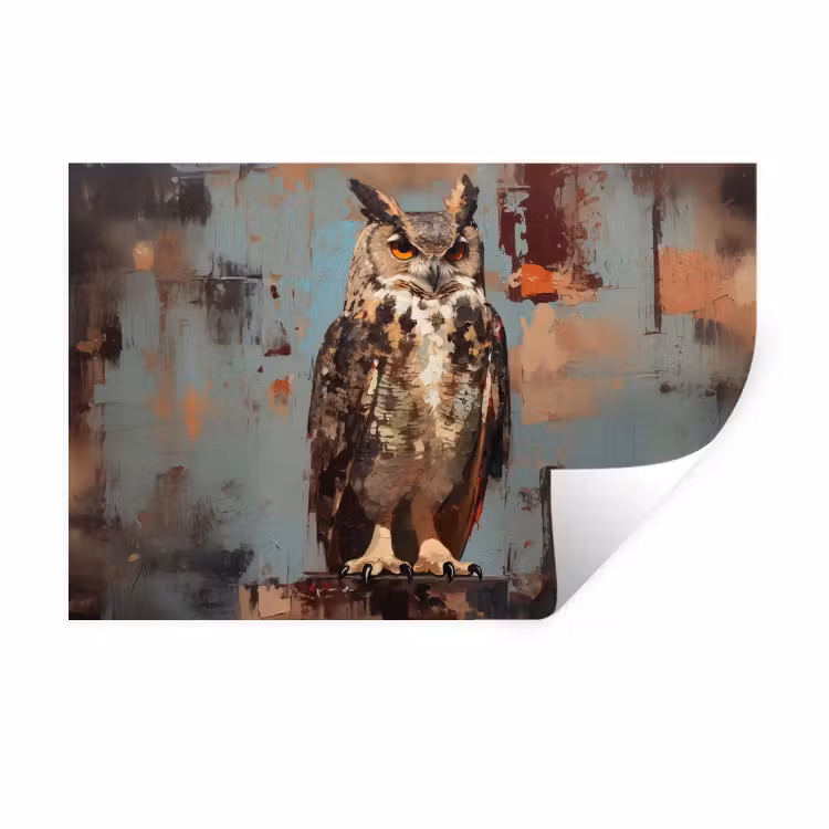 Geschilderd - Abstract - Uil - Bruin Muursticker klein -3d