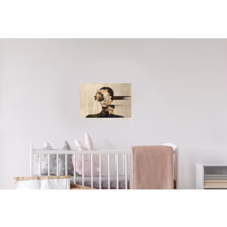 Gezicht - Bloemen - Zwart - Vrouw Muursticker klein -kinderkamer