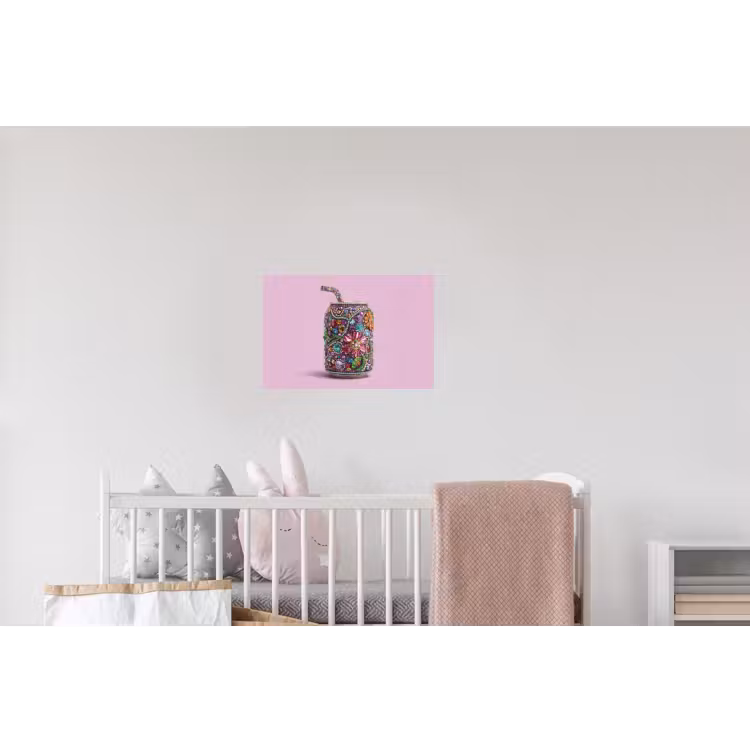 Frisdrankblikje - Bloemenpatroon - Edelstenen - Kleurrijk Muursticker klein -kinderkamer