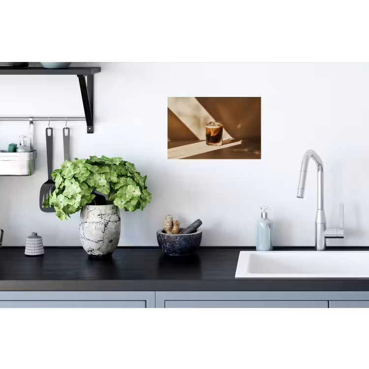 Glas - Ijskoffie - Schaduw - Bruin Muursticker klein -keuken