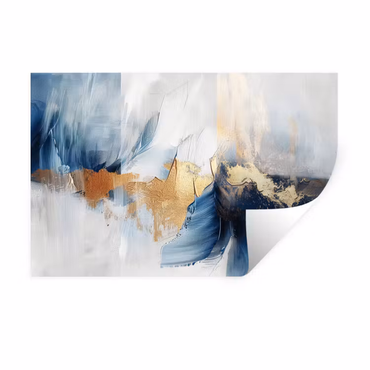 Goud - Blauw - Watercolor - Kunst - Modern Muursticker klein -3d