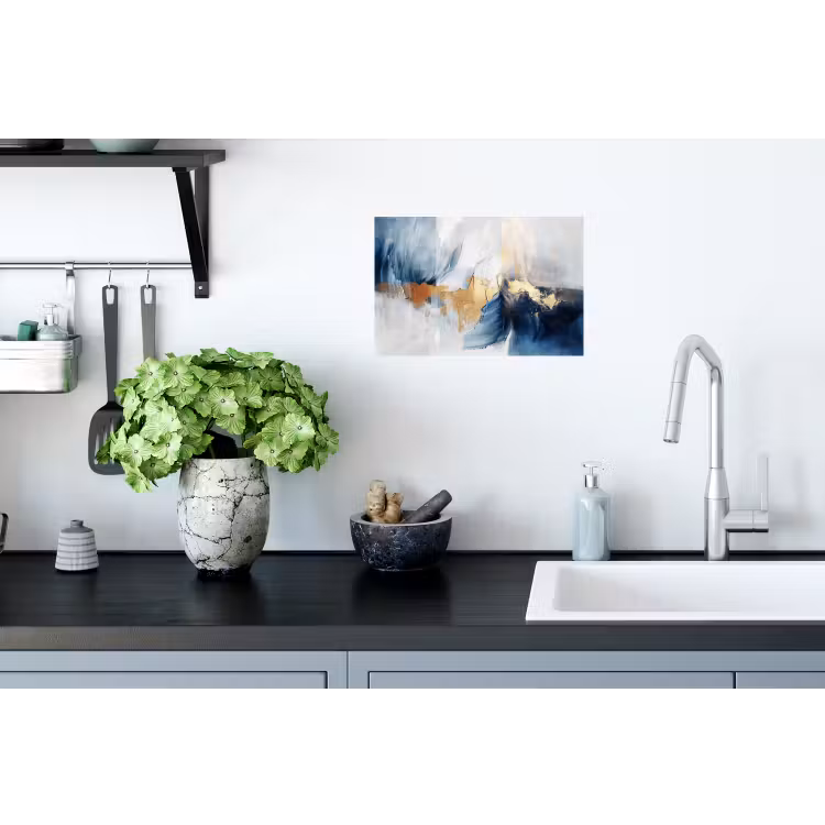 Goud - Blauw - Watercolor - Kunst - Modern Muursticker klein -keuken