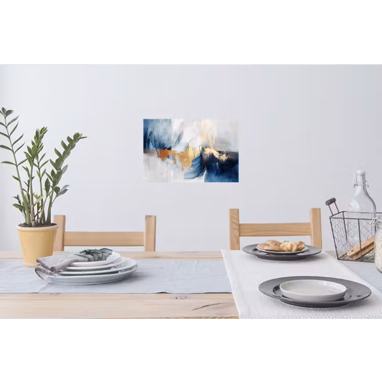 Goud - Blauw - Watercolor - Kunst - Modern Muursticker klein -eettafel