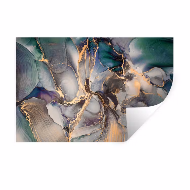 Goud - Blauw - Marmer Muursticker klein -3d