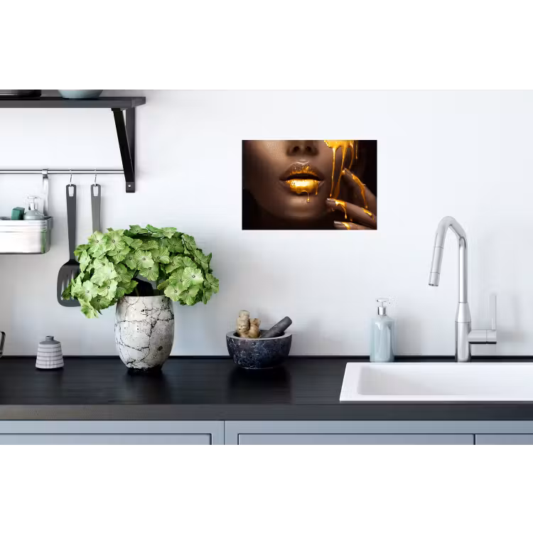 Goud - Vrouw - Verf - Lippen - Luxe Muursticker klein -keuken