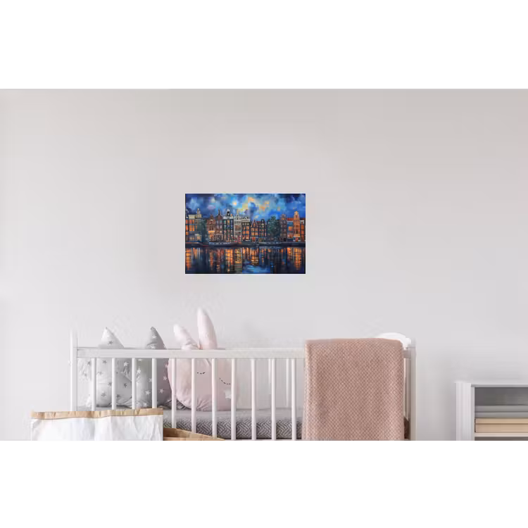 Grachten Amsterdam - Huizen - Stad - Kleurrijk Muursticker klein -kinderkamer