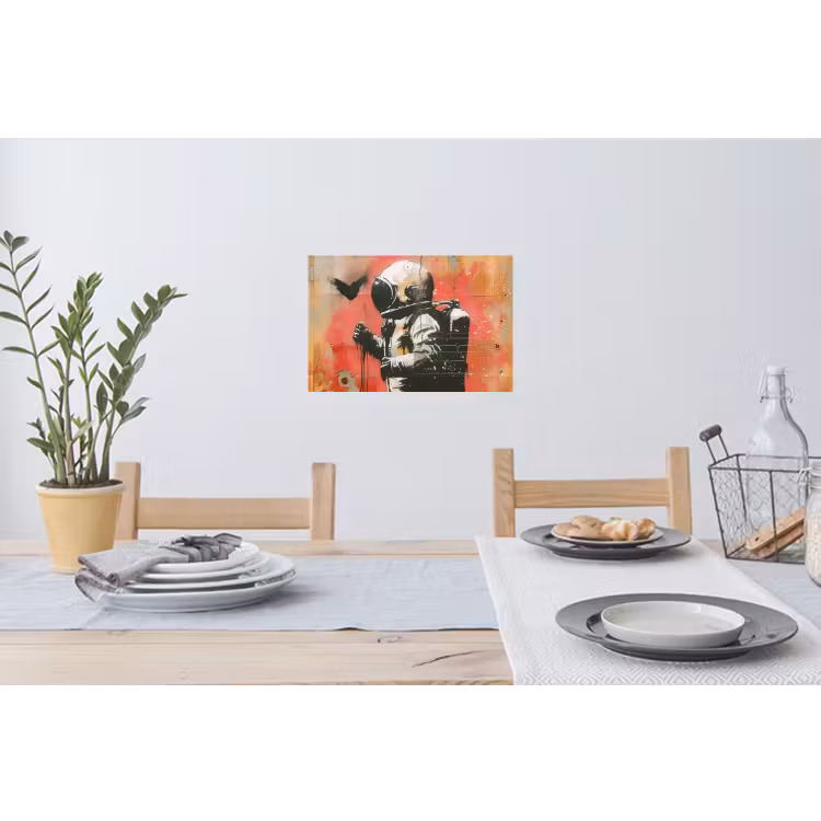 Graffiti - Astronaut - Street art - Ruimte - Banksy Muursticker klein -eettafel