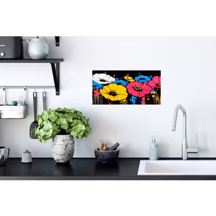 Graffiti - Bloemen - Kleur Muursticker klein -keuken