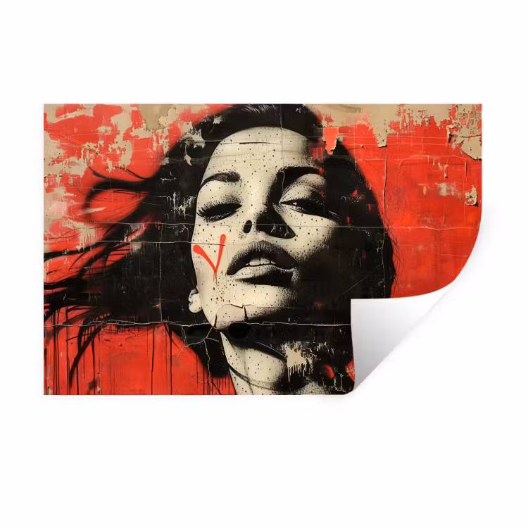 Graffiti - Vrouw - Rood - Street art - Banksy Muursticker klein -3d