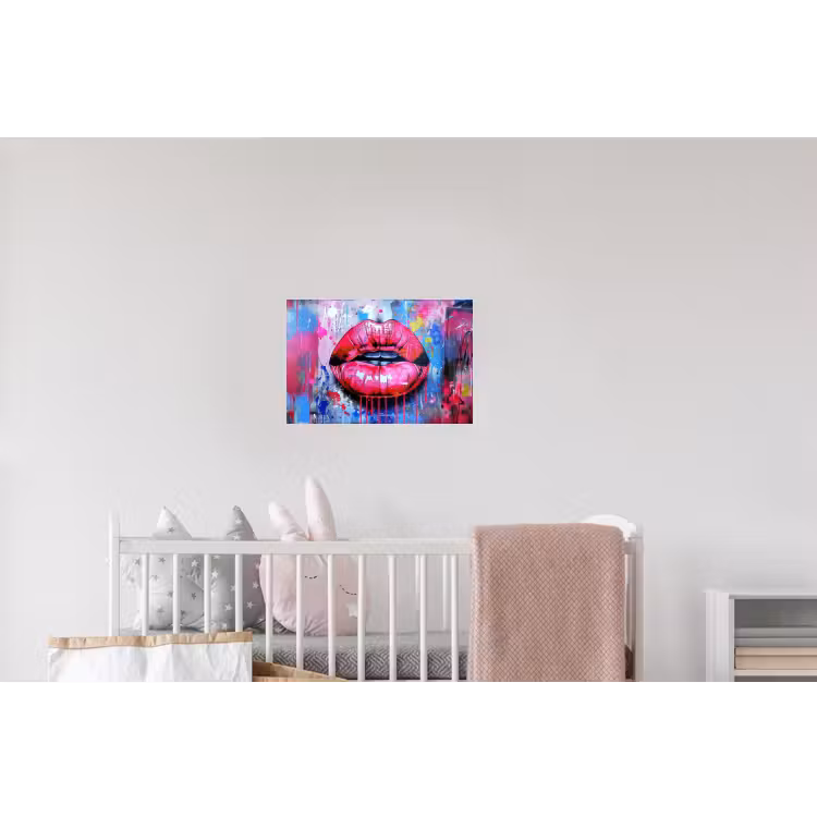 Graffiti - Lippen - Felroze - Geschilderd Muursticker klein -kinderkamer