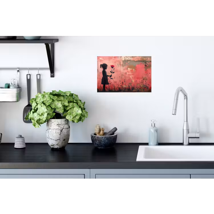 Graffiti - Meisje - Roze - Street art - Roos - Banksy Muursticker klein -keuken