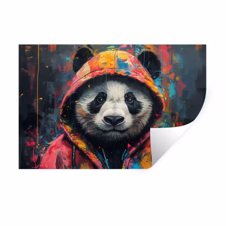 Graffiti - Panda - Jas - Kleurrijk Muursticker klein -3d