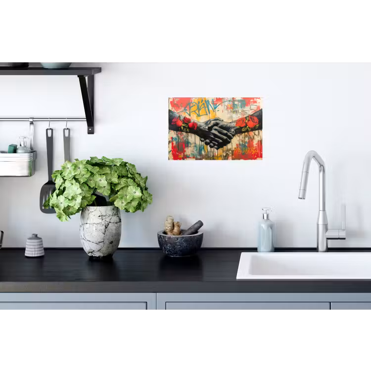 Graffiti - Rozen - Handen - Street art - Banksy Muursticker klein -keuken