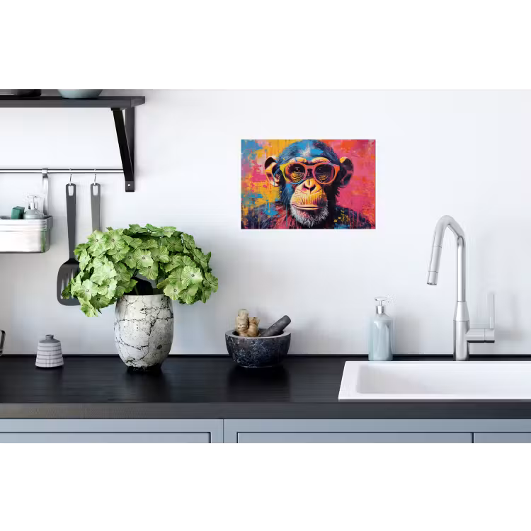 Graffiti - Chimpansee - Aap - Bril - Kleurrijk Muursticker klein -keuken