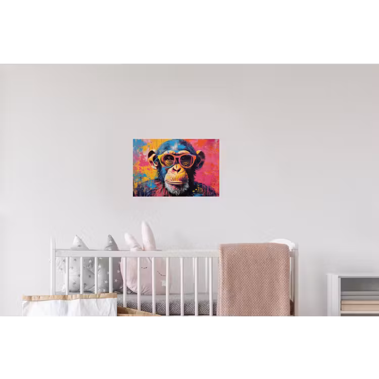 Graffiti - Chimpansee - Aap - Bril - Kleurrijk Muursticker klein -kinderkamer