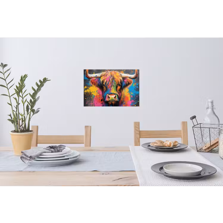 Graffiti - Schotse hooglander - Koe - Kleurrijk Muursticker klein -eettafel