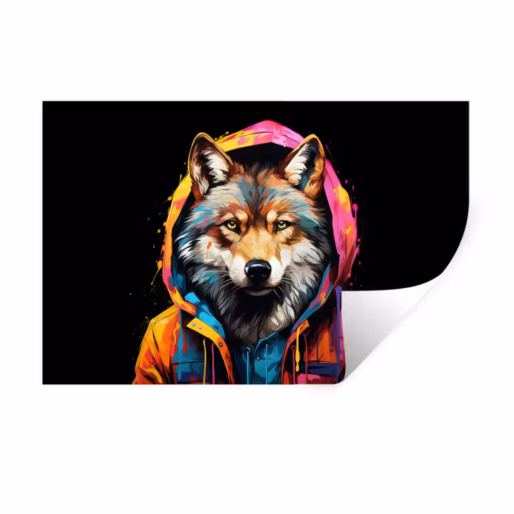 Graffiti - Wolf - Jas - Zwart Muursticker klein -3d