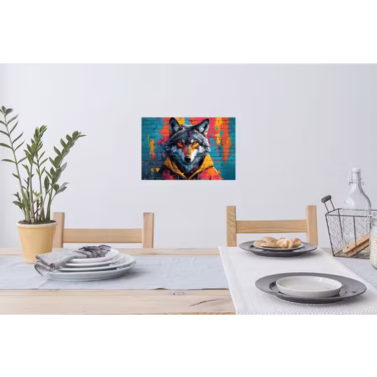 Graffiti - Wolf - Street art - Blauw Muursticker klein -eettafel