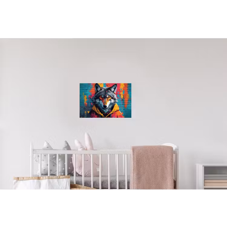 Graffiti - Wolf - Street art - Blauw Muursticker klein -kinderkamer