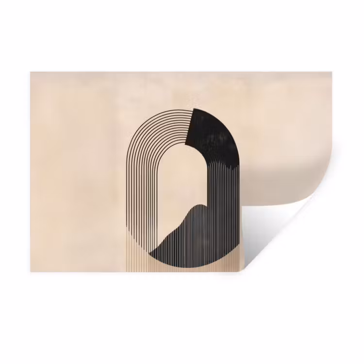 Grafisch gebogen motief - Beige Muursticker klein -3d