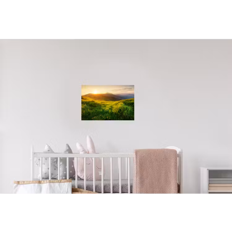 Gras - Heuvels - Zon - Natuur - Landschap Muursticker klein -kinderkamer