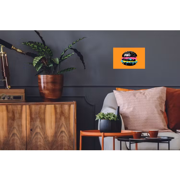 Hamburger - Oranje - Neon - popart Muursticker klein -kamerbank