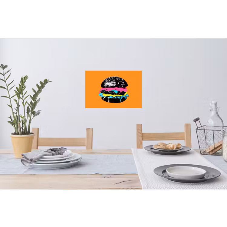 Hamburger - Oranje - Neon - popart Muursticker klein -eettafel