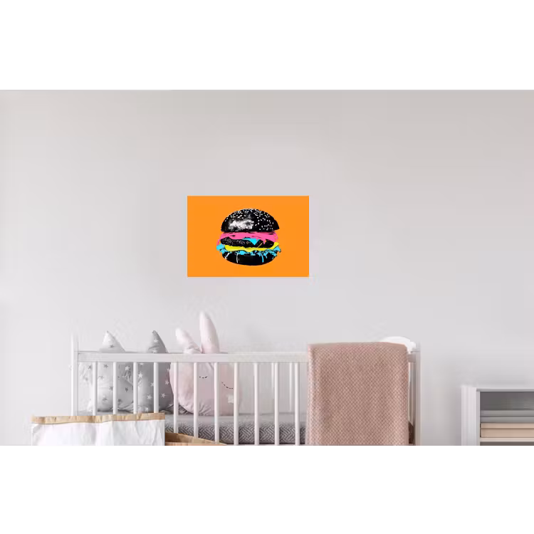 Hamburger - Oranje - Neon - popart Muursticker klein -kinderkamer