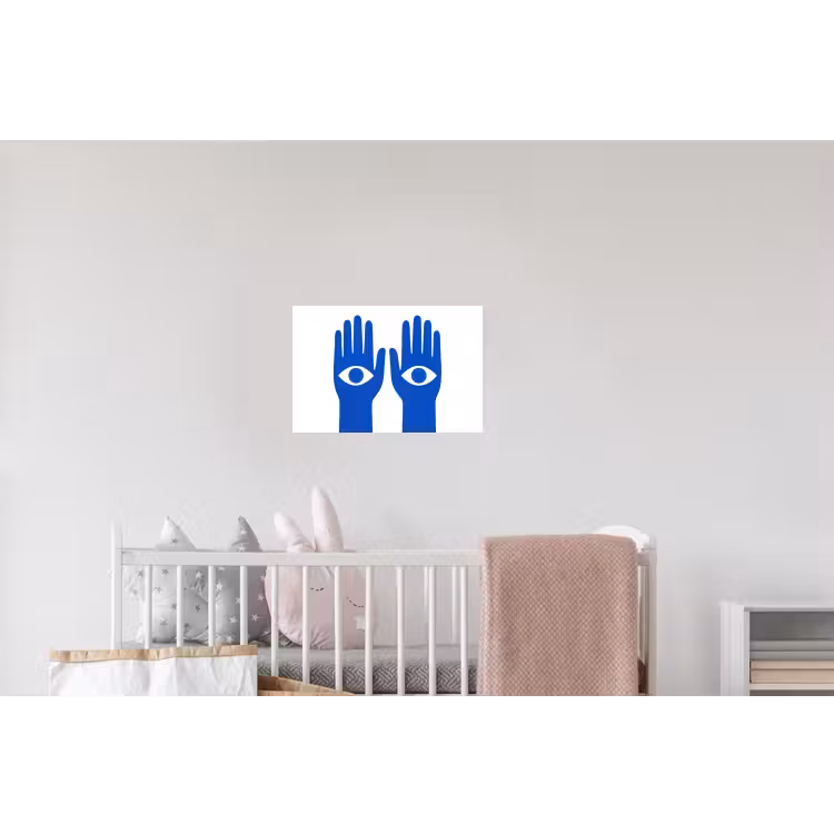 Handen - Twee - Ogen - Blauw Muursticker klein -kinderkamer