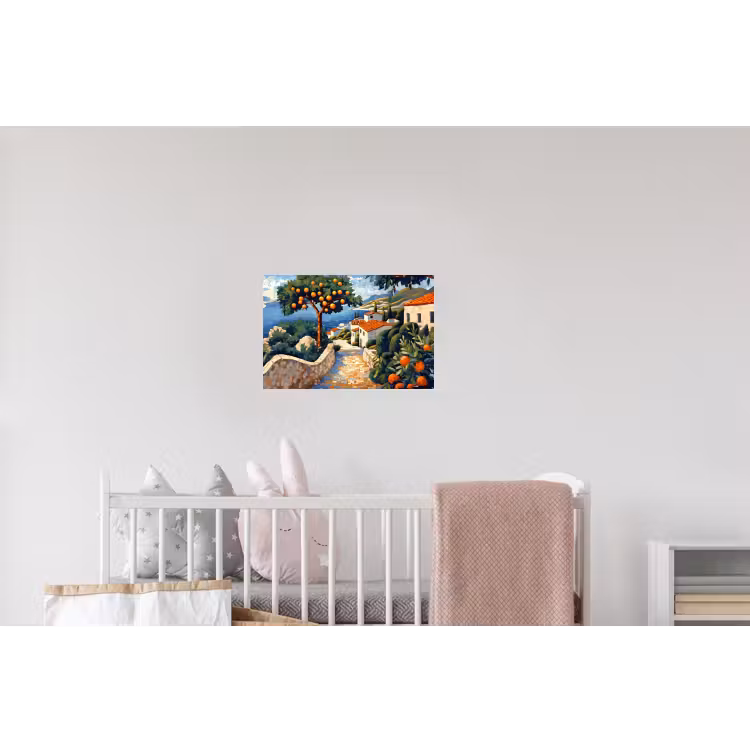 Huizen - Mozaïek - Sinaasappelbomen - Zee Muursticker klein -kinderkamer
