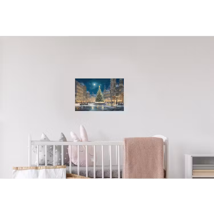 Kerstnacht - Stadsplein - Meerkleurig Muursticker klein -kinderkamer