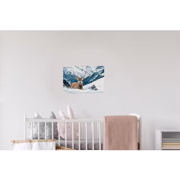 Hert - Landschap - Winter - Natuur - Dieren - Bergen Muursticker klein -kinderkamer