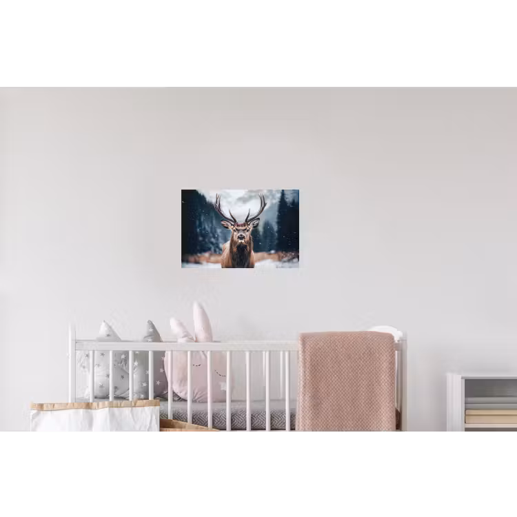 Hert - Dieren - Landschap - Winter - Sneeuw Muursticker klein -kinderkamer