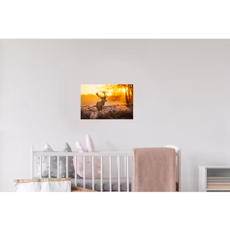 Hert - Dieren - Zonsondergang - Winter - Heide - Natuur Muursticker klein -kinderkamer