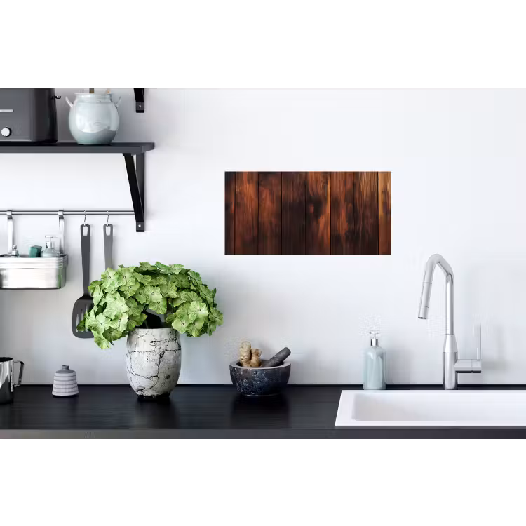 Hout - Planken - Vintage - Donkerbruin Muursticker klein -keuken